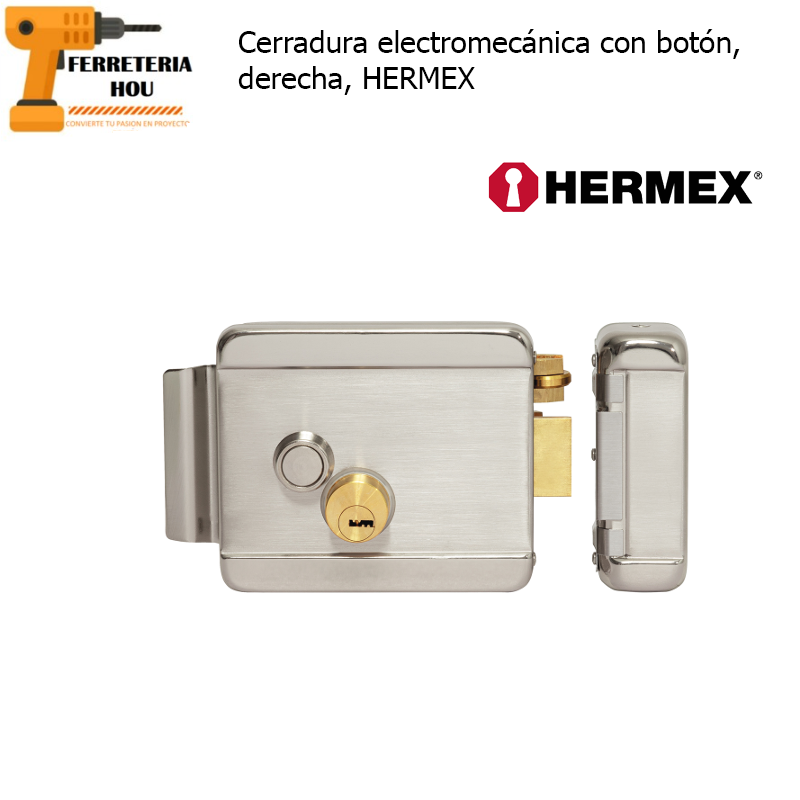 Cerradura electromecánica con botón, derecha, HERMEX