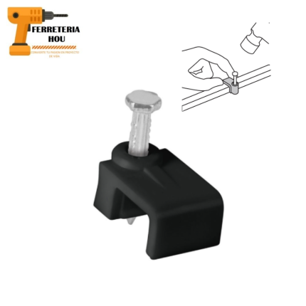 Bolsa Con 20 Grapas Negras De 5 X 8.5 Mm Para Cable Plano