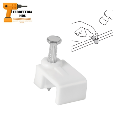 Bolsa Con 20 Grapas Blancas De 5 X 8.5 Mm Para Cable Plano