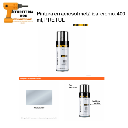 Pintura en aerosol metálica, cromo, 400 ml, PRETUL (27177)